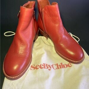 See By Chloe Red Ankle Boots